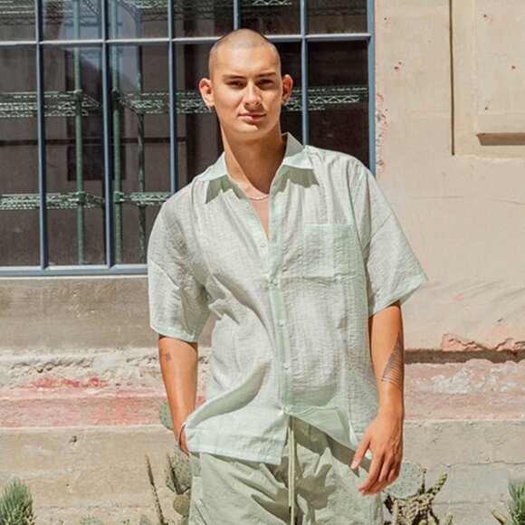 SHADES OF GREY BY MICAH COHEN - Translucent Louche Short Sleeve Shirt - Mint - Picture 1 of 8